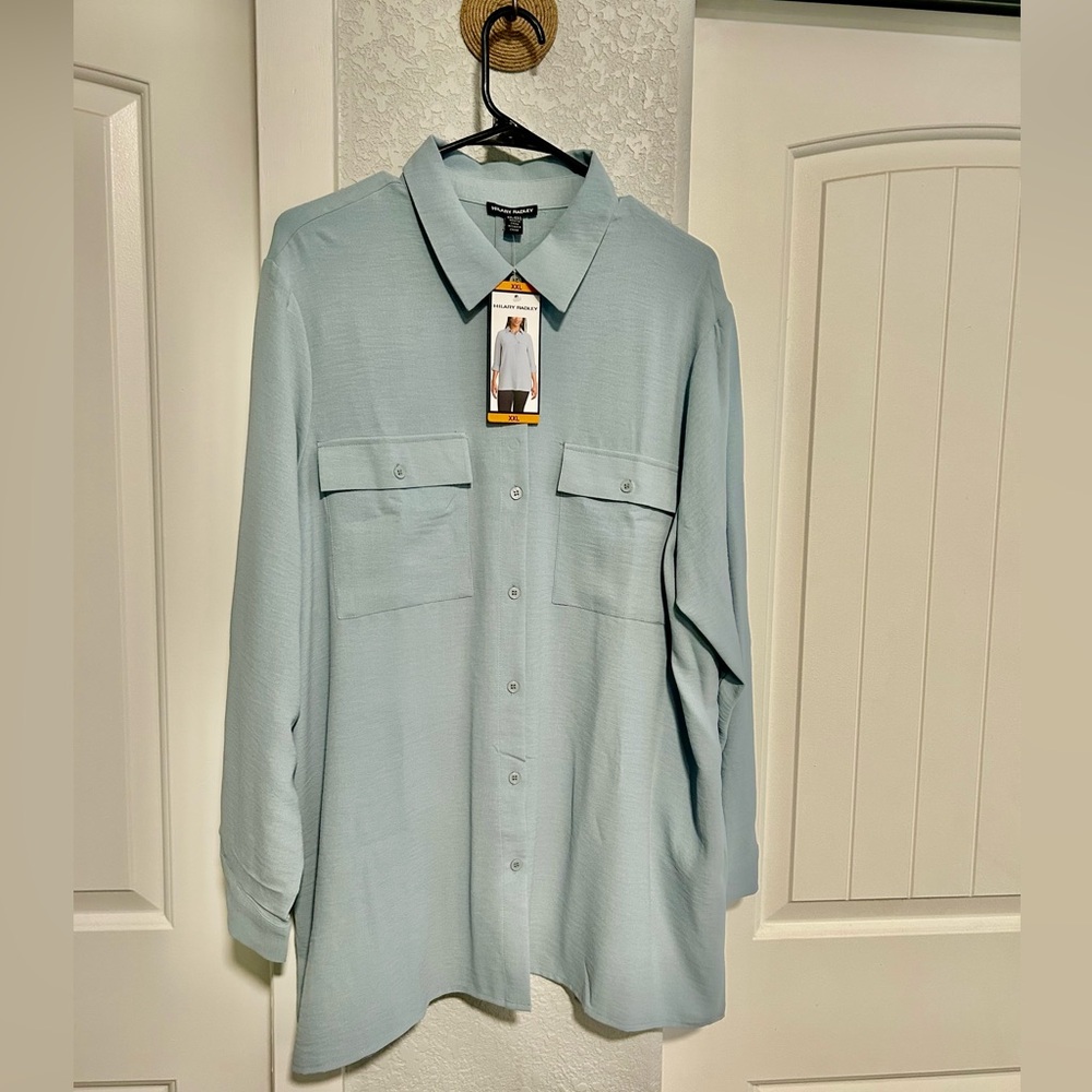 Hilary Radley Light Blue Casual Button Down Shirt XXL